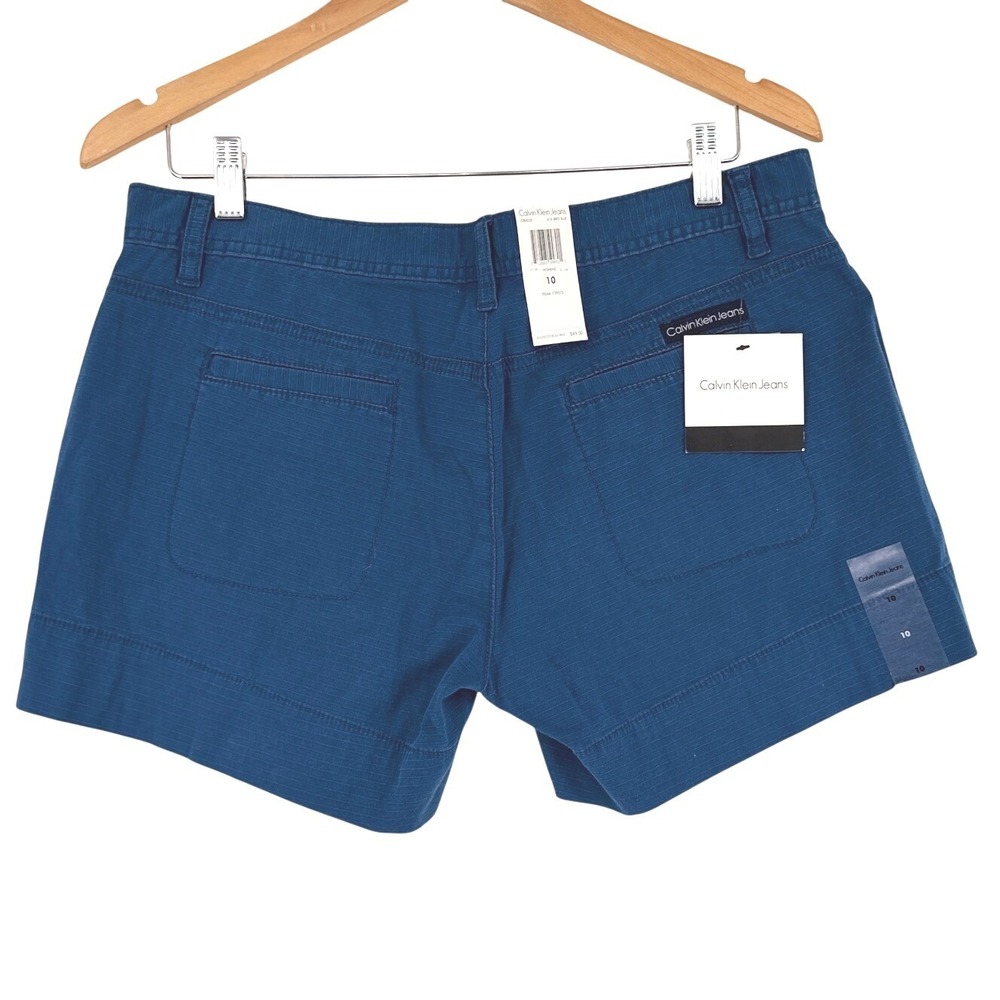 Calvin Klein Jeans Womens Size 10 Biro Blue Slub Textured Shorts New With Tags - Picture 2 of 7